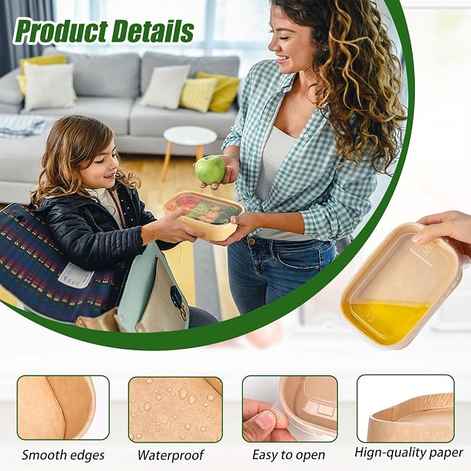 50-Pack 35oz Disposable Kraft Paper Bowls【with Lids and Forks】, Large Meal Prep - Image 5