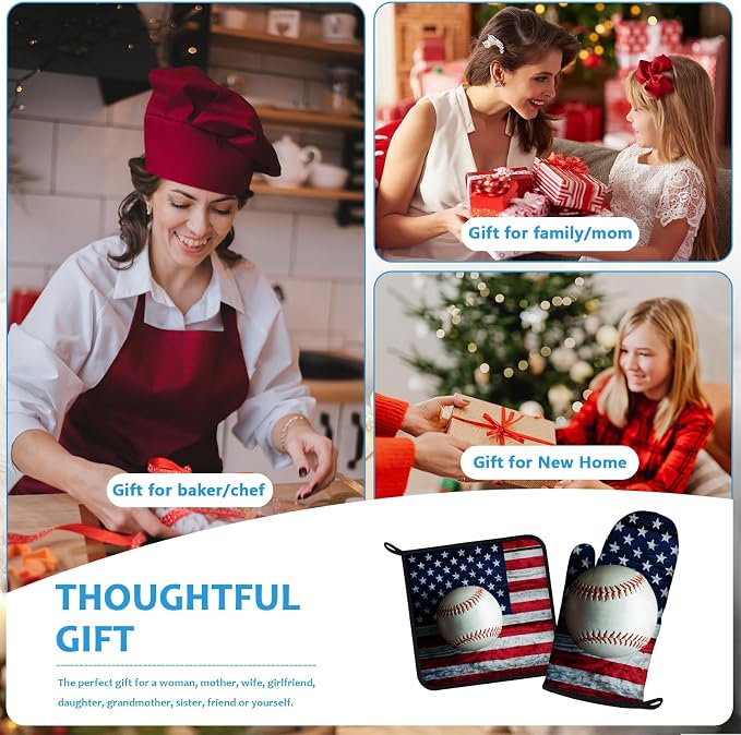 American Flag Baseball Oven Mitts and Pot Holders Sets Heat Resistant 4Pcs - Image 7
