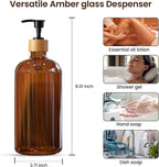 Sunrise Premium 16 OZ Thick Amber Glass Soap Dispenser, Bamboo Pump - Image 3