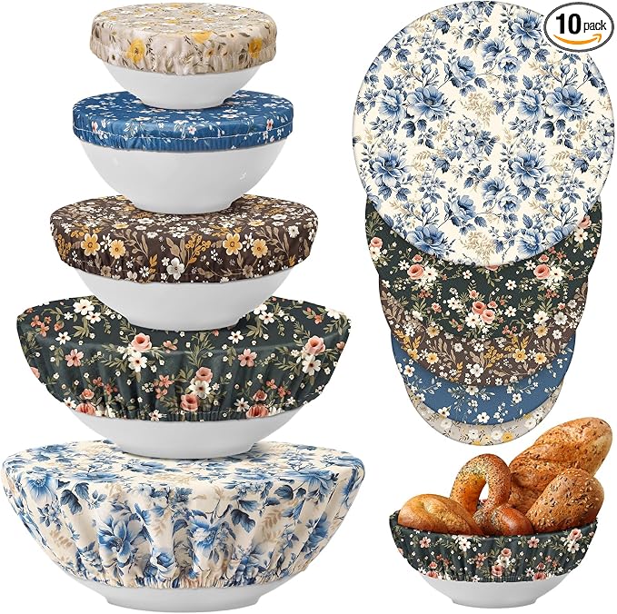 Patelai 10 Pcs Bowl Covers Reusable in 5 Size Stretch Cloth Fabric Elastic Food by Patelai