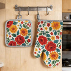 Floral Oven Mitts and Pot Holders Sets 2 Pcs, Canvas Heat Resistant Kitchen - Image 9