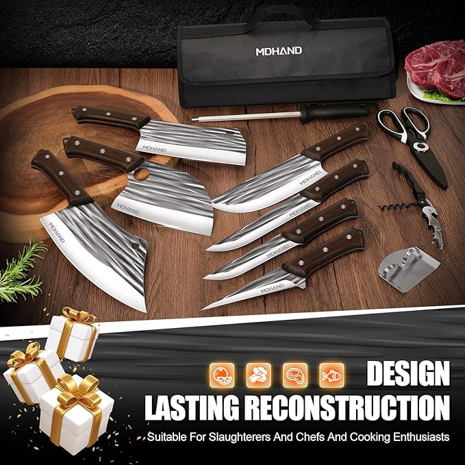MDHAND Butcher Knife Set, Heavy Duty Meat Cleaver Knives, Boning Knife - Image 7