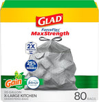 Glad ForceFlex MaxStrength Drawstring XL Kitchen Trash Bags, 20 Gal, 80 Ct by GladTrashFoodStorage