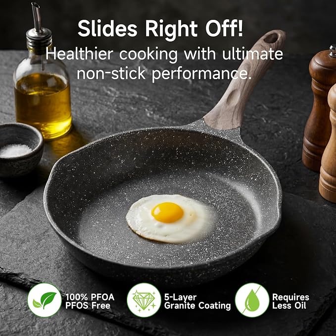 JEETEE 10 Inch Nonstick Frying Pan Stone Coating Cookware, Nonstick Omelette - Image 2