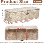 Hipiwe Storage Basket with Lid 3 Sections Handwoven Seagrass Basket Rectangular - Image 3