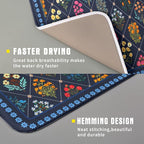 Lapis Blue Dish Drying Mat for Kitchen Counter Flowers Microfiber Absorbent - Image 3