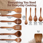 PriorityChef Wooden Spoons for Cooking, Premium 10pc Teak Wood Utensil Set - Image 4