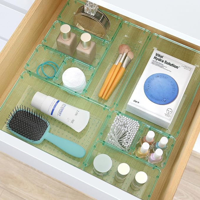 StorMiracle 7 PCS Clear Plastic Drawer Organizers Set, 4 Size Desk Drawer - Image 5