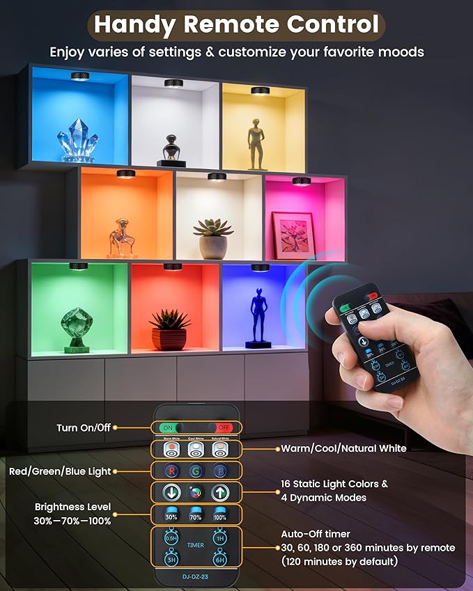 Puck Lights with Remote, Battery Operated LED Under Cabinet Lighting with Timer - Image 3