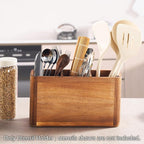 12" Wooden Kitchen Utensil Holder, Extra Large Acacia Wood Organizer - Image 4