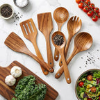 7 Pcs Acacia Wood Cooking Utensils Set Large Wooden Spoons - Image 7