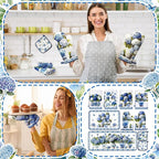 Fanfanwin 10 Pcs Chinoiserie Blue White Hydrangea Kitchen Decor Set Blue and - Image 6