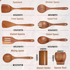 Mooues 9 Piece Natural Teak Wooden Kitchen Utensil Set - Image 3
