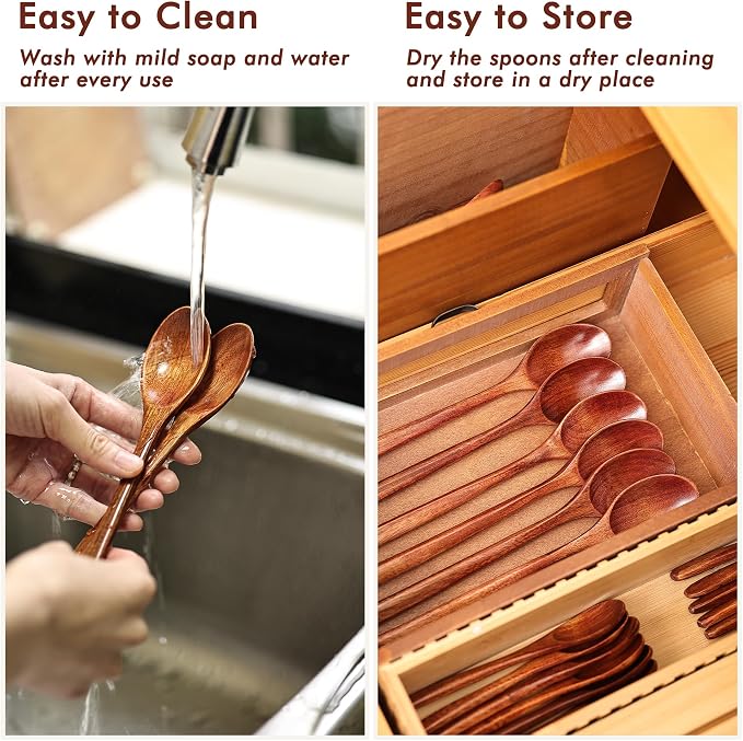 6pcs 9in Wooden Spoons, Soup Spoons Set, Long Handle Wooden Utensils - Image 6