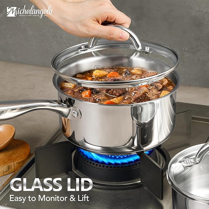MICHELANGELO Saucepan Set 6pc, 18/10 Stainless Steel Saucepans - Image 5