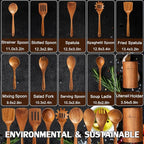 Wooden Spoons for Cooking, Wooden Cooking Utensil Set, 10-Piece Wooden Kitchen - Image 3