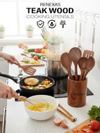12-Piece Teak Wooden Kitchen Utensil Set – Nonstick Safe Cooking Spoons & - Image 2