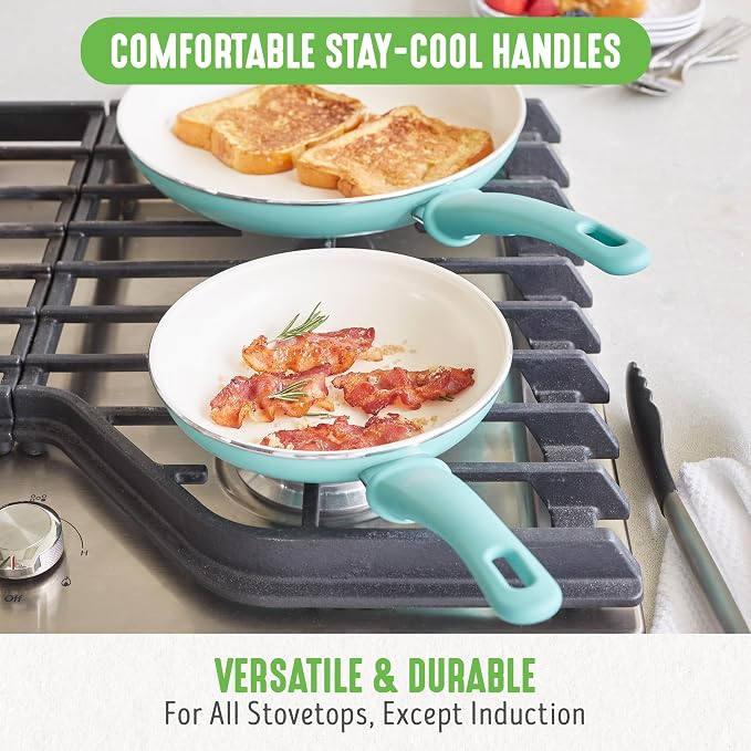 GreenLife Soft Grip Healthy Ceramic Nonstick, 15 Piece Cookware Pots and Pans - Image 6