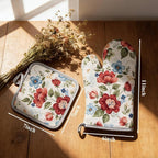 Floral Oven Mitts and Pot Holders Sets 2 Pcs, Canvas Heat Resistant Kitchen - Image 3