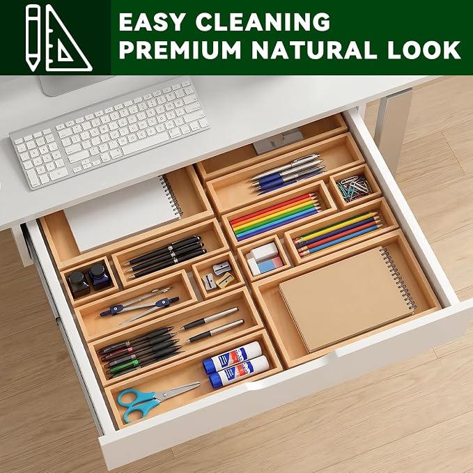 Bamboo Drawer Organizer 7 Pcs for Kitchen Multi-purpose Storage Dividers for - Image 8