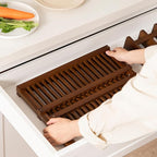 HBlife Dish Rack, Teak Folding 2-Tier Collapsible Drainer Dish Drying Rack - Image 4