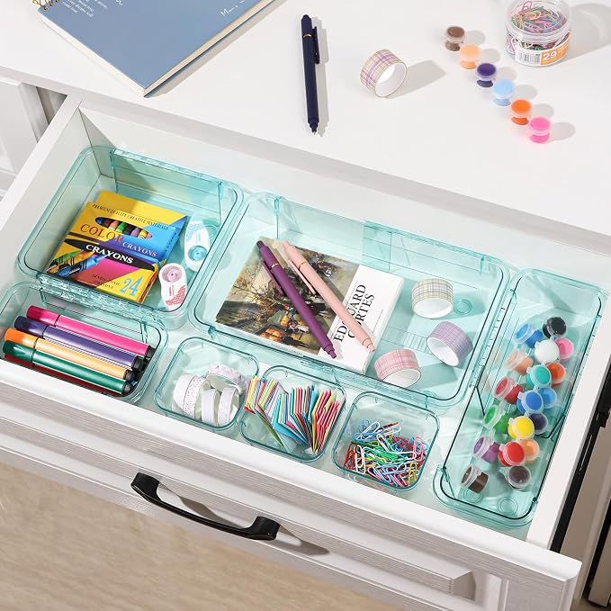 14 Pcs Clear Drawer Organizer, Adjustable Drawer Storage Box, 3-Size Desk - Image 5