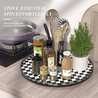 21" Black and White Kitchen Lazy Susan Turntable, Round Checkered Decorative - Image 5