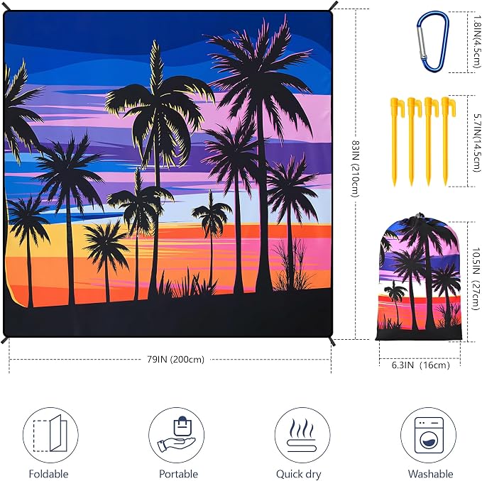 WIWIGO Beach Blanket Waterproof Sandproof Beach Mat 79" X 83"/10'x9'for 2-8 - Image 2