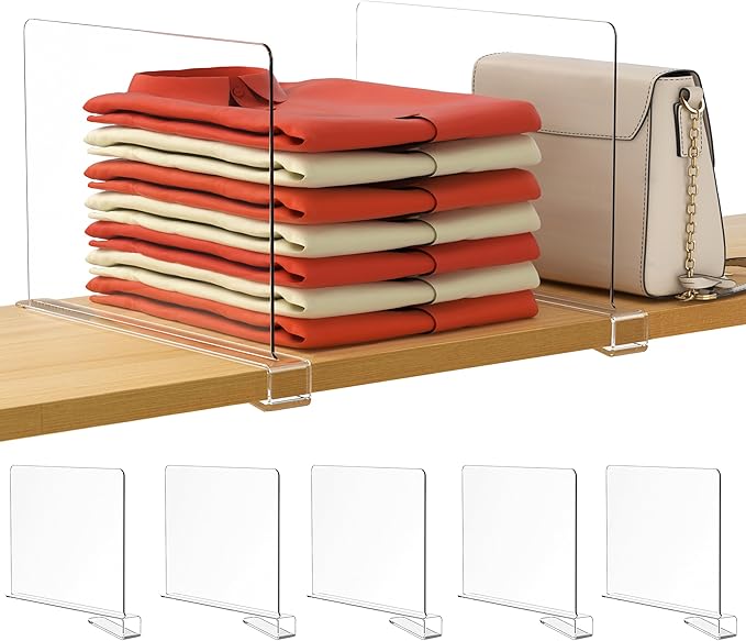 HBlife 5 Pack Clear Shelf Dividers, Vertical Purse Organizer by HBlife