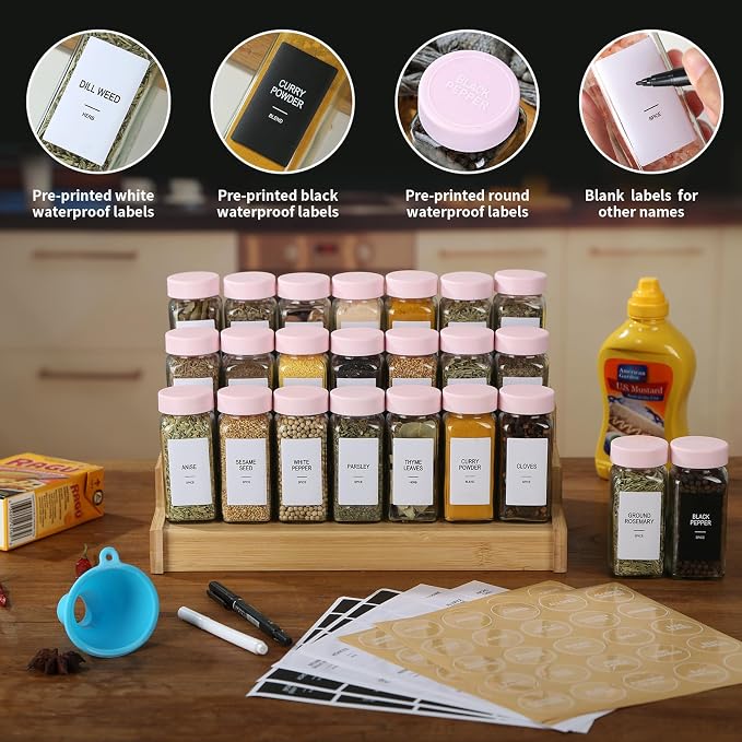 36 Glass Spice Jars with Labels, Spice Jar Set, 4oz Seasoning Containers - Image 2