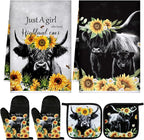 Leinuosen 6 Sunflower Cow Kitchen Towels Kitchen Decor and Accessories Set by Leinuosen
