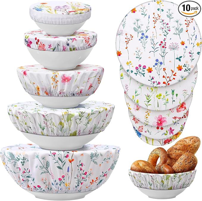 Patelai 10 Pcs Bowl Covers Reusable in 5 Size Stretch Cloth Fabric Elastic Food by Patelai