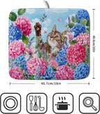 Hydrangea Floral Dish Drying Mat Cute Cat Microfiber Absorbent Dish Drying Pad - Image 2