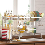 PUSDON Over Sink Dish Drying Rack Stainless Steel, Adjustable Large Dish Drainer by PUSDON