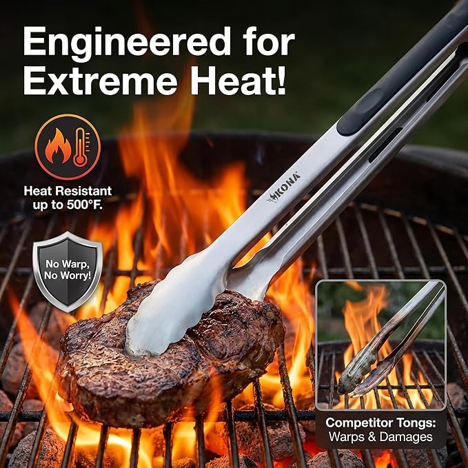 Kona Premium Stainless-Steel Locking Grill Tongs 18 inch, Heavy Duty Tongs - Image 3