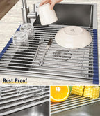 Tomorotec 21" x 15.5" Roll Up Dish Drying Rack Over Sink Drying Rack Sink Cover - Image 2