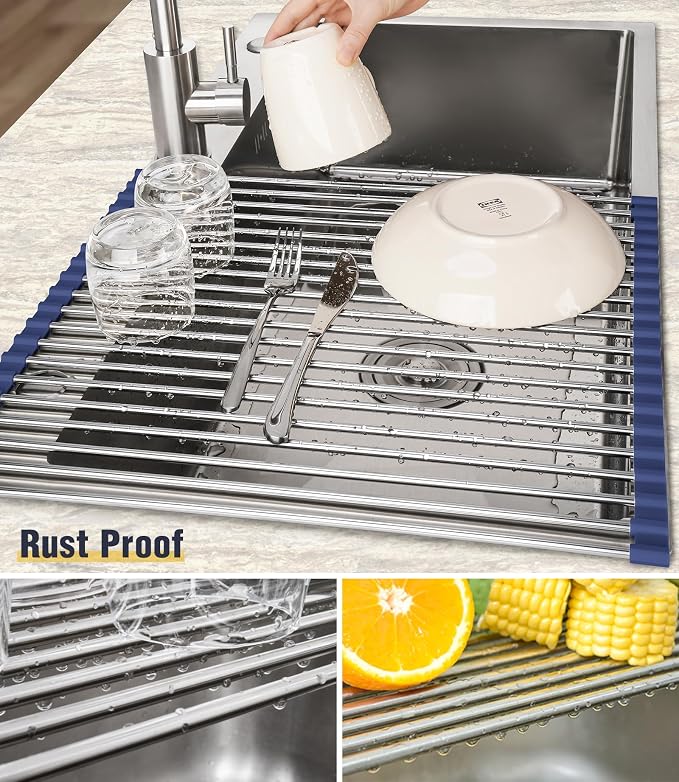 Tomorotec 21" x 15.5" Roll Up Dish Drying Rack Over Sink Drying Rack Sink Cover - Image 2