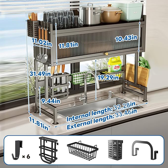 Hdrriozu Over the Sink Dish Drainer Drying Rack 3 Tier Over Sink Dish rack - Image 6