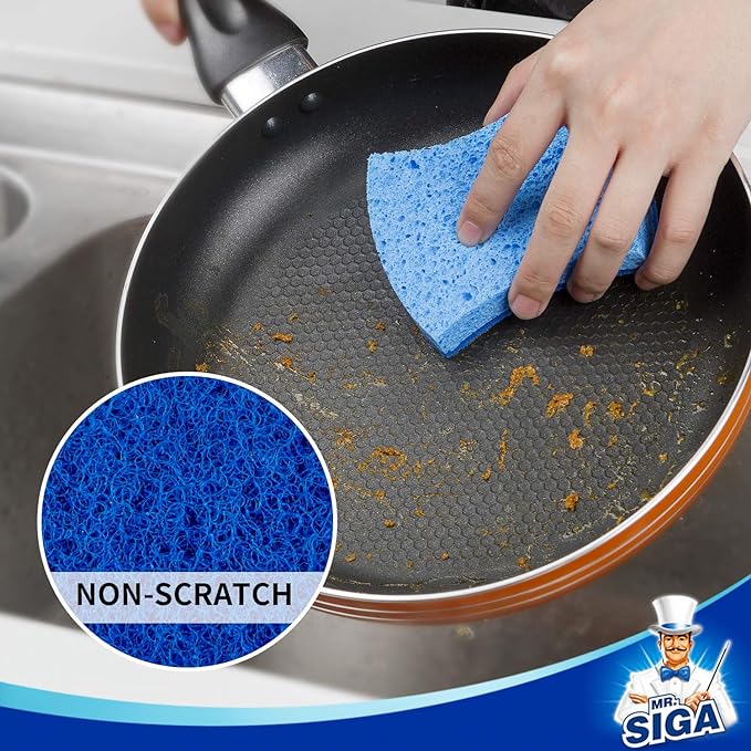 MR.SIGA Non-Scratch Cellulose Scrub Sponge, Dual-Sided Dishwashing Sponge - Image 3