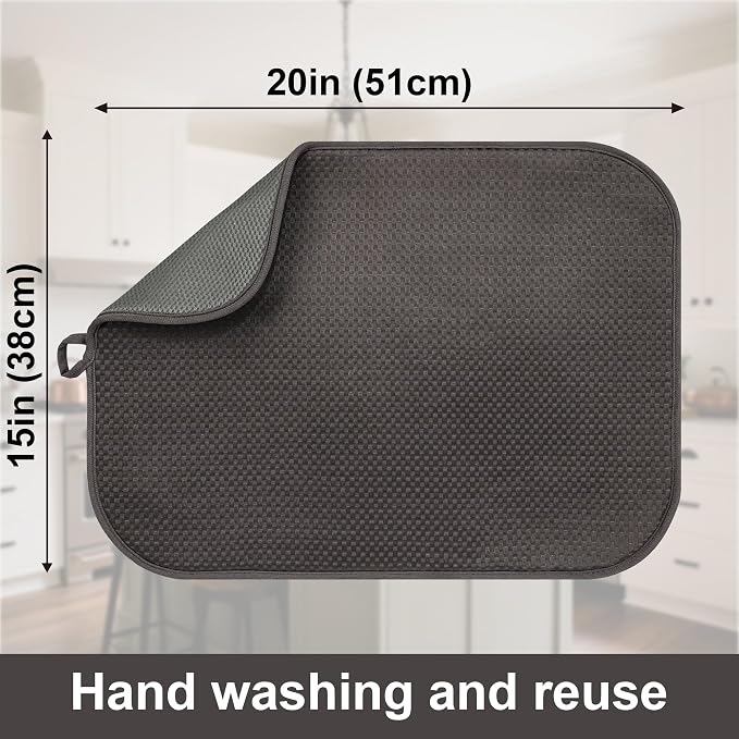 Dark Gray Dish Drying Mats 20" x 15", XL Kitchen Drying Mat - Image 3