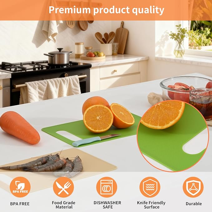 Luckyiren Cutting Board Set of 4, 11.4" x 7.5" x 0.1", Plastic Kitchen Cutting - Image 4