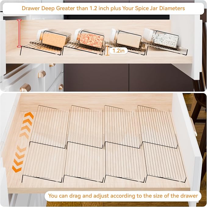 Yieach 4 Pack Adjustable In Drawer Spice Organizer - Image 5