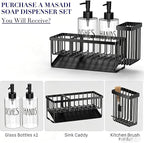MASADI Kitchen Sink Caddy with Dish Soap Dispenser Set, 12OZ Glass Bottle - Image 2
