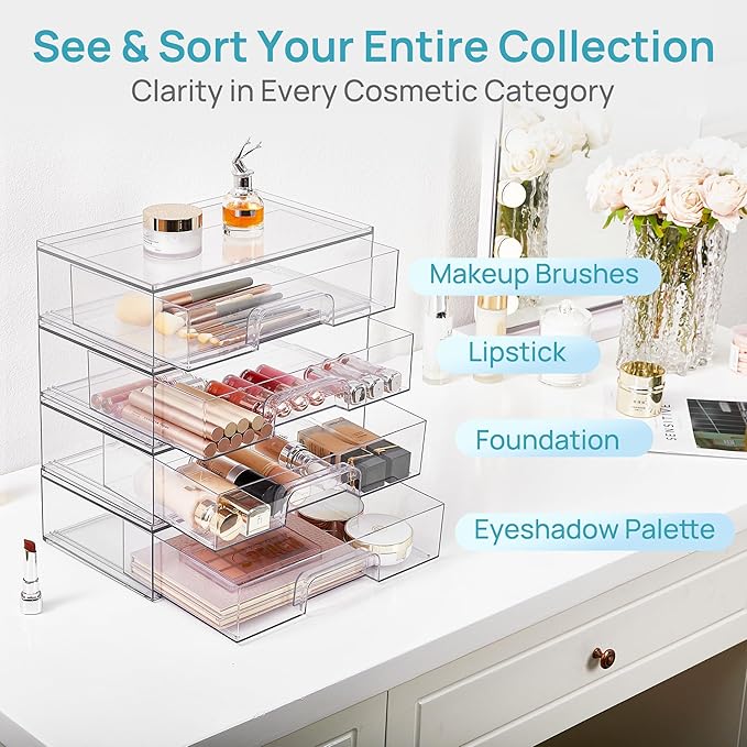 Vtopmart 12.1''W Clear Stackable Storage Drawers, 2 Pack Acrylic Plastic - Image 3