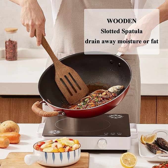Wooden Spatula for Cooking 12 Inches Wood Spatula Slotted Turner Cooking - Image 5