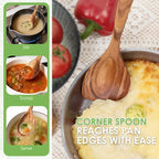 HOWHONG Corner Spoon Wooden Cooking Utensil, Long Handle Acacia Wood Spoon - Image 4