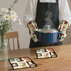 Vintage Coffee Oven Mitts and Pot Holders, Heat Resistant Oven Mitts Gloves and - Image 7