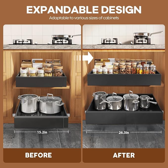 Seinloes 4 Pack Expandable Width Pull Out Cabinet Organizer 21" Deep - Image 3