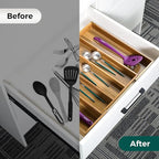 Utoplike Acacia Kitchen Drawer Organizer Expandable, Large Utensils and Cutlery - Image 5
