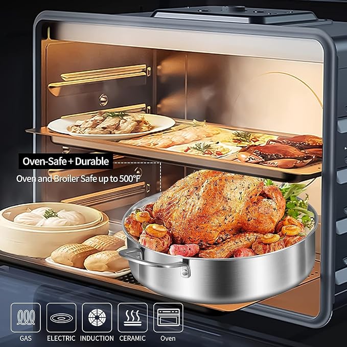 LOLYKITCH 5 QT Tri-Ply Stainless Steel Sauté Pan, 12 Inch Deep Frying Pan - Image 3